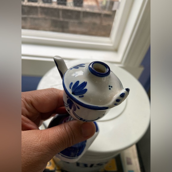 DELTS Blue Hand-Painted Teapot Ceramic Bottle Decor - Picture 4 of 5